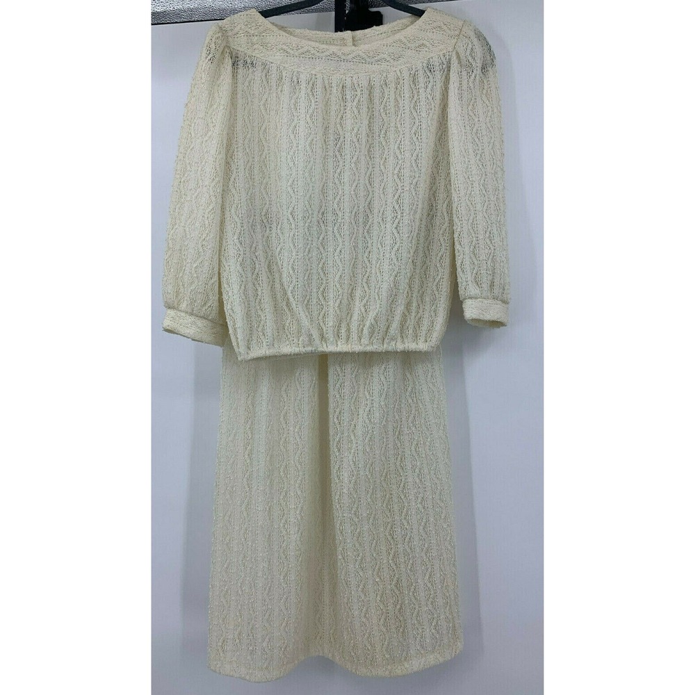 Vintage Ms Sugar Blouse and Skirt Set Size 10 Open Weave Boucle Knit